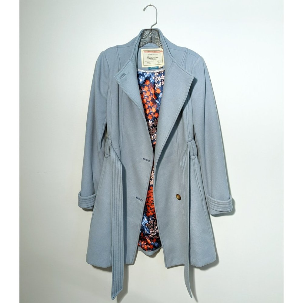 Anthropologie Cartonnier Shaina Belted Heavyweight Trench Coat, Blue, Size 4